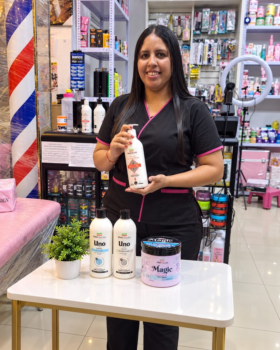 Instructora de cursos de belleza con productos profesionales en Coral Store